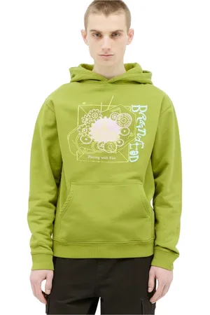 Brain Dead Sweathshirts & Hoodies, Herre, Grøn, M, Bomuld, Ild Hættetrøje Bomuldsfleece