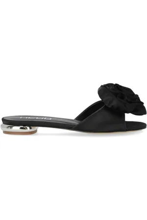 Ncub Sko, Dame, Sort, 36 EU, Læder, Sort Læder Blomst Slide Sandal