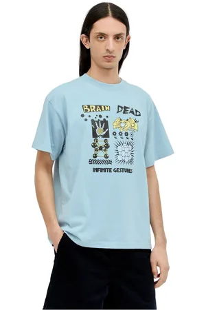 Brain Dead Top, Herre, Blå, XL, Bomuld, Bomuld Jersey Logo Print T-Shirt