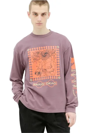 Brain Dead Top, Herre, Lilla, XL, Bomuld, Grafisk Print Langærmet T-shirt