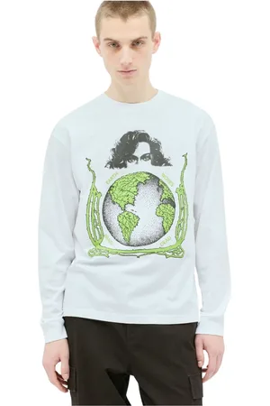 Brain Dead Top, Herre, Hvid, S, Bomuld, Grafisk Print Langærmet Bomulds T-shirt