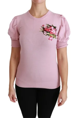 Dolce & Gabbana Top, Dame, Lyserød, L, Uld, Blomstret Uldbluse Top
