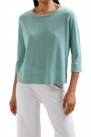 KANGRA CASHMERE Strik, Dame, Blå, XS, Bomuld, Blå Sweater Bomuld 3/4 Ærme