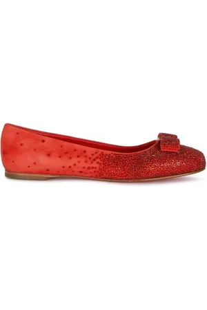 Salvatore Ferragamo Sko, Dame, Rød, 38 1/2 EU, Læder, Rød Ballerina Flats Krystalpynt