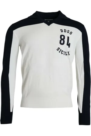 Dolce & Gabbana Sweathshirts & Hoodies, Herre, Hvid, XS, Uld, Langærmet Henley Pullover Sweater