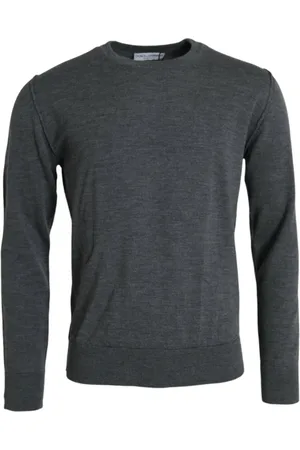 Dolce & Gabbana Strik, Herre, Grå, XL, Uld, Mørk Grå Uld Crew Neck Sweater