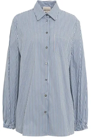 SEMICOUTURE Bluser & Skjorter, Dame, Blå, S, Bomuld, Stribet Bomuldsskjorte Blå