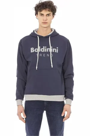 BALDININI Sweathshirts & Hoodies, Herre, Blå, 2XL, Bomuld, Blå Logo Detalje Hoodie med Maxi Lomme