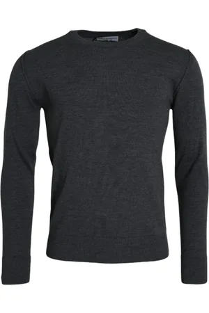 Dolce & Gabbana Strik, Herre, Grå, 2XL, Uld, Mørkegrå Uld Crew Neck Sweater