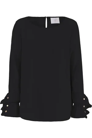 IVI Bluser & Skjorter, Dame, Sort, S, Uld, Solid Bluse med Guld Knapper og Flæser