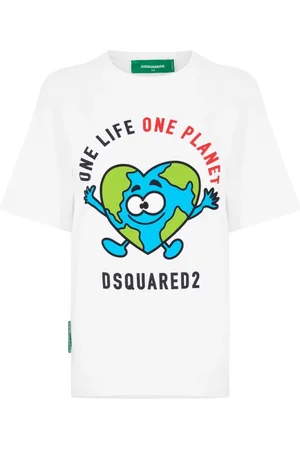 Dsquared2 Top, Dame, Hvid, S, Bomuld, Earth Logo T-shirt Kortærmet Bomuld
