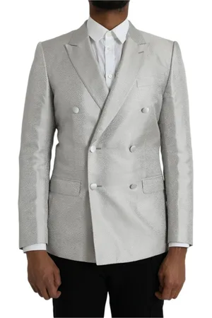 Dolce & Gabbana Jakke, Herre, Hvid, S, Silke Dobbelt-Breasted Blazer med Åben Ventil