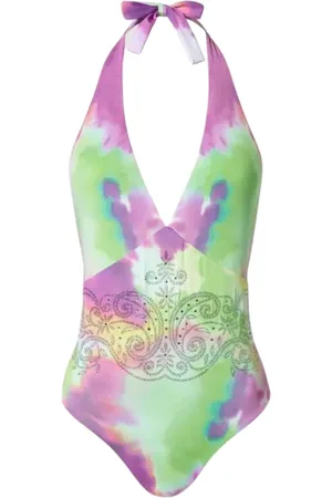 Twin-Set Badetøj, Dame, Flerfarvet, L, Grøn Tie-Dye Badedragt med Glitter