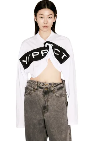 Y / PROJECT Top, Dame, Hvid, S, Bomuld, Twisted Logo Print Crop T-Shirt