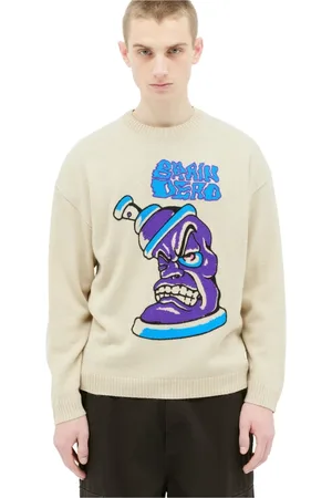 Brain Dead Strik, Herre, , M, Uld, Grafisk Print Strik Trøje