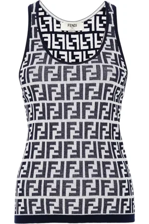 Fendi Top, Dame, Blå, XS, Bomuld, Jacquard Logo Ærmeløs Top