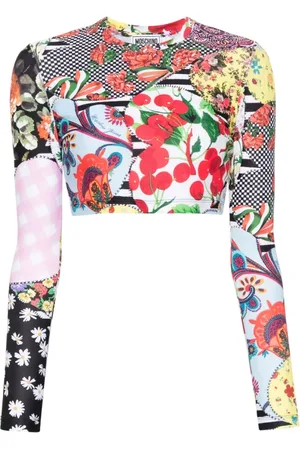 Moschino Top, Dame, Flerfarvet, S, Polyester, Patchwork Cropped Top