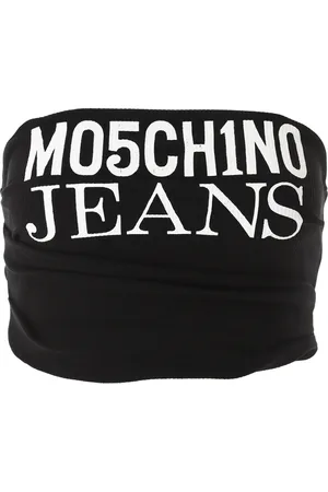 Moschino Top, Dame, Sort, S, Uld, Ribbet Logo Crop Top i Sort
