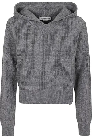 Victoria Beckham Sweathshirts & Hoodies, Dame, Grå, M, Uld, Grå Hættetrøje med Pointelle Motif