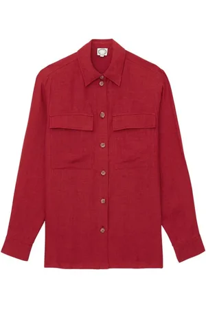 Inès de la Fressange Bluser & Skjorter, Dame, Lyserød, XS, Linned, Chandler skjorte i hindbær linned