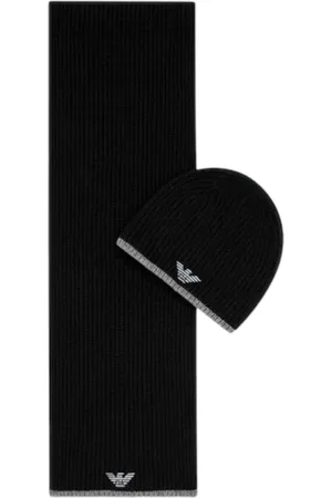 Emporio Armani Tilbehør, Herre, Sort, ONE SIZE, Uld, Armani Hat og Tørklæde Sæt
