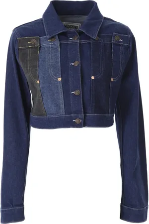 Moschino Jakke, Dame, Blå, S, Denim, Patchwork Cropped Denim Jacket