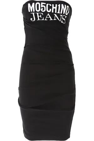 Moschino Kjole, Dame, Sort, XS, Sort Logo Print Stropløs Kjole