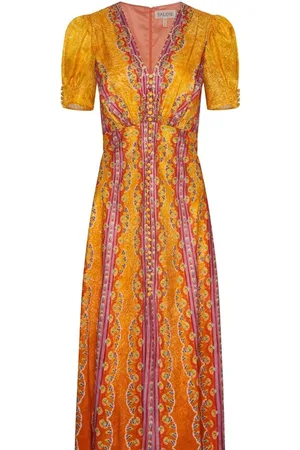 SALONI Kjole, Dame, Flerfarvet, M, Satin, Vintage Carnival Stripe Silkekjole