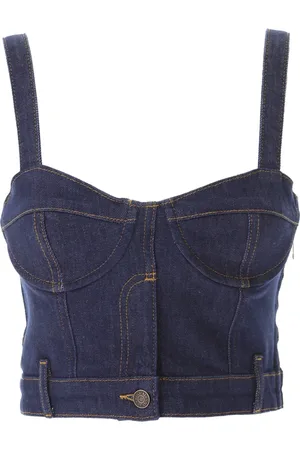 Moschino Top, Dame, Blå, L, Denim, Denim Crop Top