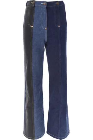 Moschino Jeans, Dame, Blå, M, Denim, Patchwork Flare Denim Jeans