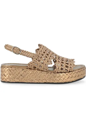 Pon´s quintana Sko, Dame, Gul, 37 EU, Læder, Bronze Flettet Læder Sandal Forli