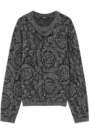 VERSACE Strik, Herre, Sort, 2XL, Bomuld, Sort Jacquard Crew Neck Sweater