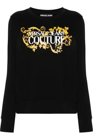 VERSACE Sweathshirts & Hoodies, Dame, Sort, XS, Bomuld, Barocco Print Crew Neck Sweater