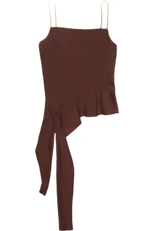 Helmut Lang Top, Dame, Brun, XS, Satin, Ethereal Satin Asymmetrisk Top