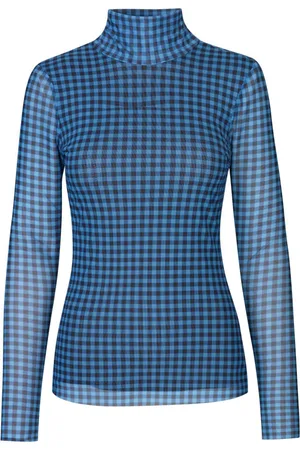 Baum und Pferdgarten Strik, Dame, Blå, M, Uld, Tjekmønstret Mesh Turtleneck Bluse