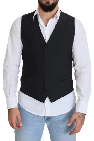 Dolce & Gabbana Jakkesæt, Herre, Sort, L, Uld, Klassisk Sort Uld Stretch Vest
