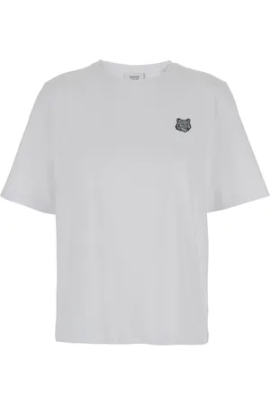 Maison Kitsuné Top, Dame, Hvid, XS, Bomuld, Fox Head Patch Crewneck T-shirt