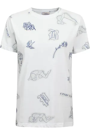 Baum und Pferdgarten Top, Dame, Hvid, S, Bomuld, Signatur Tattoo Print Bomuld T-shirt