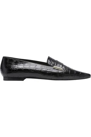 Flattered Sko, Dame, Sort, 38 EU, Læder, Sort Krokodille-Effekt Loafers med Metaludsmykning