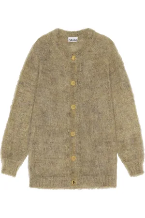Ganni Strik, Dame, Grøn, XS, Uld, Mohair Oversize Cardigan