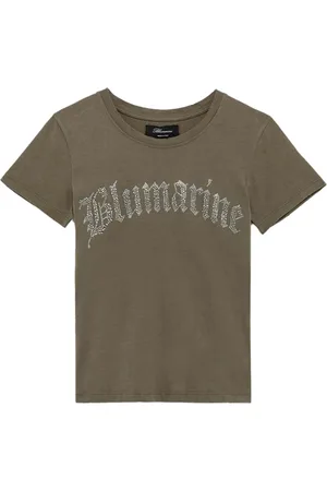 BLUMARINE Top, Dame, Grå, XS, Bomuld, Krystalpyntet Logo-Detalje T-Shirt