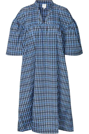 Baum und Pferdgarten Kjole, Dame, Blå, M, Bomuld, Ternet Loose Fit Midi Kjole