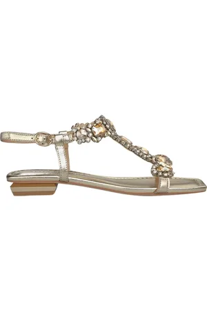 Alma en Pena Sko, Dame, Gul, 36 EU, Læder, Flad sandal med rhinsten