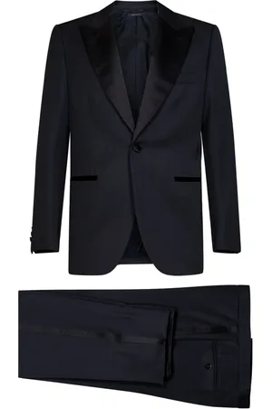 BRIONI Jakkesæt, Herre, Blå, M, Satin, Blå Silke Peak Revers Blazer Kjole