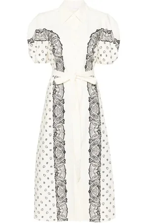 Chloé Kjole, Dame, Hvid, M, Bomuld, Bandana Print Midi Skjortekjole