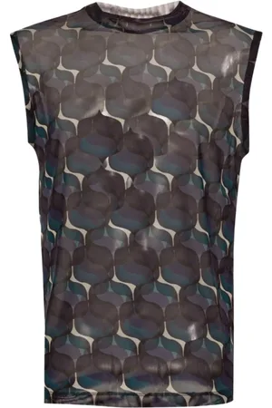 DRIES VAN NOTEN Top, Herre, Flerfarvet, L, Tyl, Silke Multifarvet Top med All-Over Print