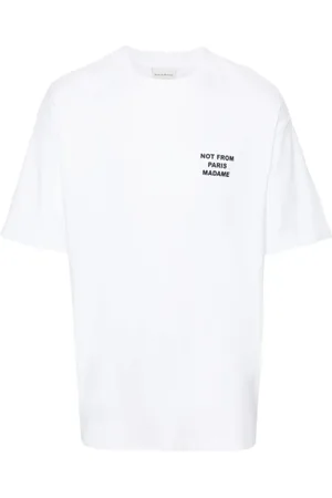 Drôle de Monsieur Top, Herre, Hvid, M, Bomuld, Slogan Print Hvid T-shirt