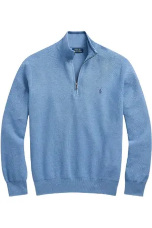 Ralph Lauren Strik, Herre, Blå, 2XL, Bomuld, Honeycomb Cotton Half-Zip Sweater