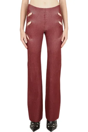 DION LEE Bukser, Dame, Rød, XS, Polyester, Strikvævet Bukser med Udskæringer