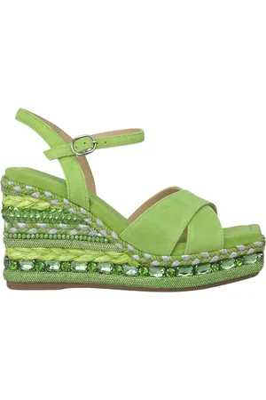 Alma en Pena Sko, Dame, Grøn, 40 EU, Rhinestone Wedge Sandal med Fletdetalje
